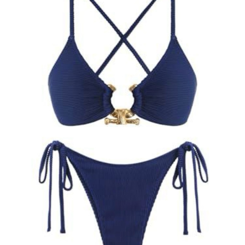 Elegant Navy Bikini with Gold Accents